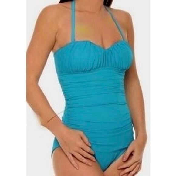 NWT SPANX Sultry Sweetheart One Piece
Swimsuit Aquamarine Blue Ruched Size 6 - Picture 2 of 12